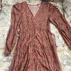 Size XS Long Sleeve Printed Maxi Dress with side ties